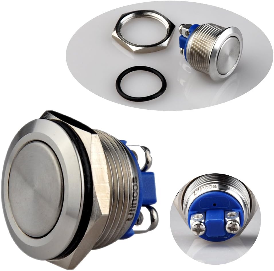 Black Friday - 50% OFF Ulincos Momentary Push Button Switch U19A1 1NO SPST Silver Stainless Steel Shell Suitable for 19mm 3/4 Mounting Hole