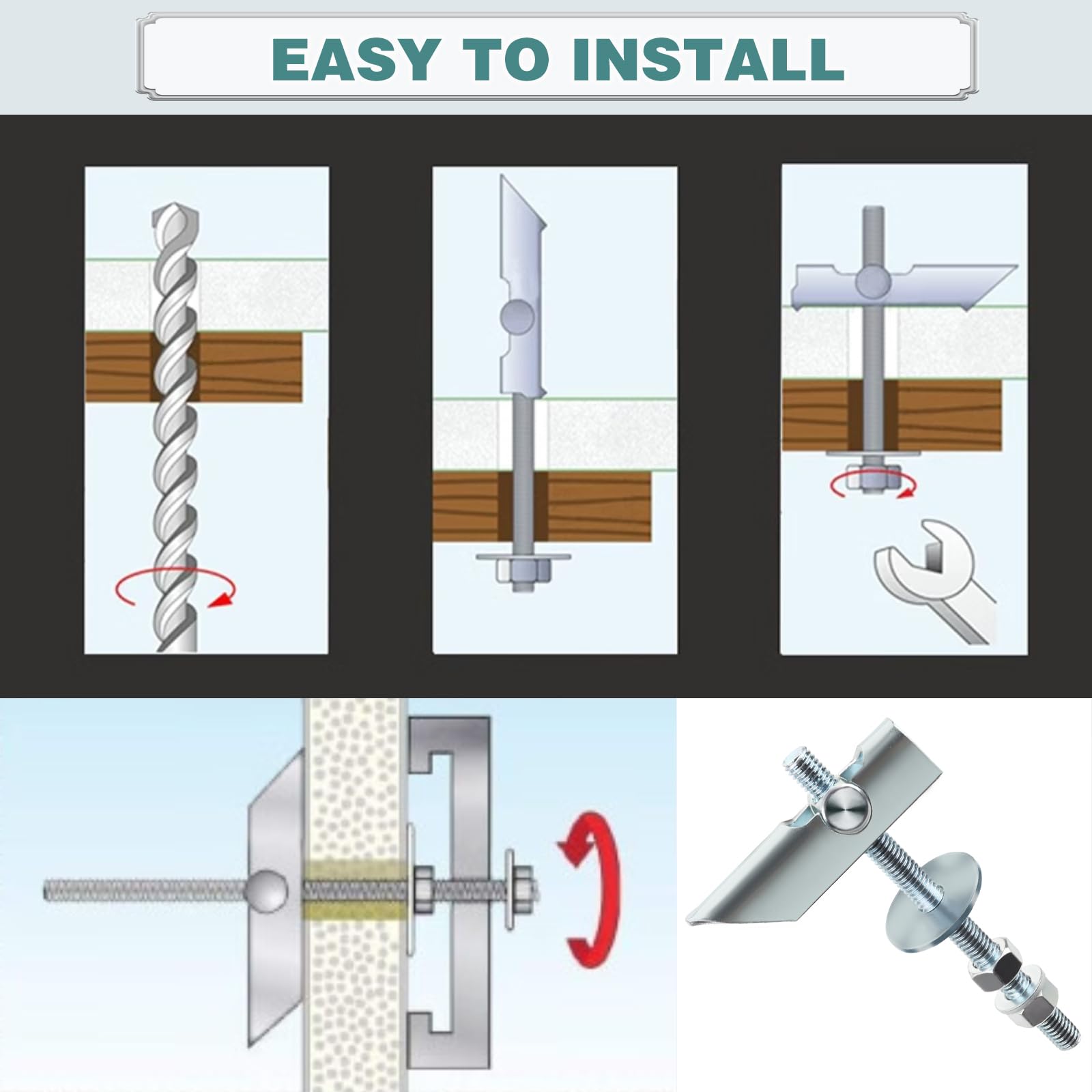 12 Tasselli Ribaltabili Per Cartongesso - Vite A Levetta E Dado Ad Ala Per Oggetti Pesanti (M5/M6)