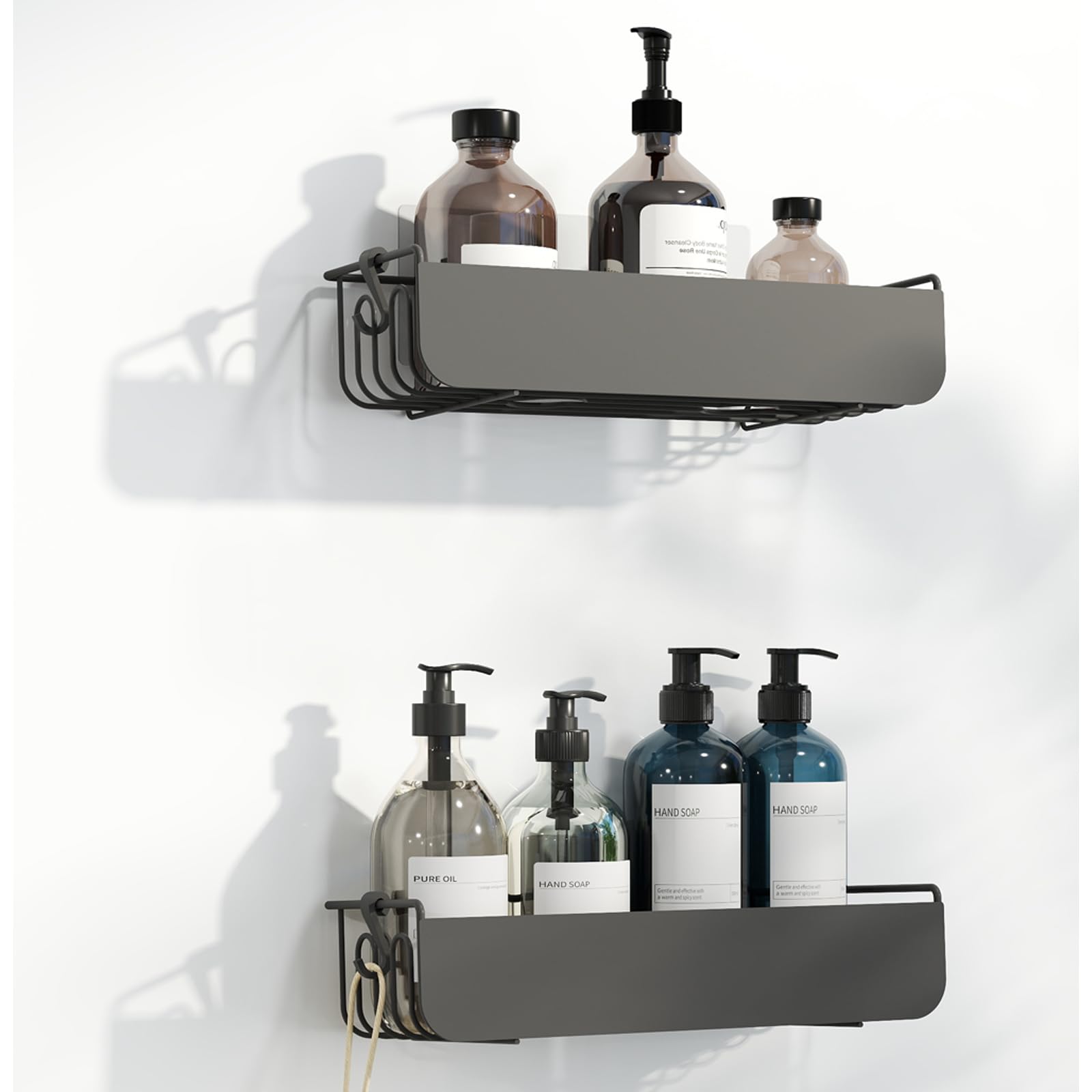 Epock Adhesive Shower Caddy No Drill Shower Shelves 2 Pack 4 Hooks Rust-Proof Metal Bathroom Organizer shower rack