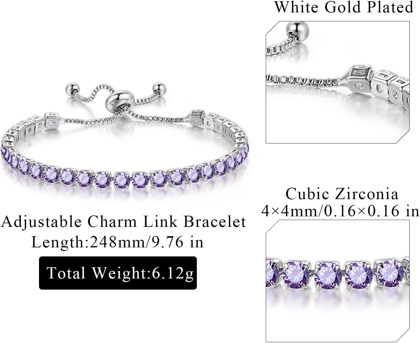 Tennis Bracelets for Women Men Adjustable Charm Link Bracelet 14K Gold Plated Dainty Multicolor Cubic Zircon Bracelets for Teen Girls Crystal Friendship Bracelets Jewelry - Image 4
