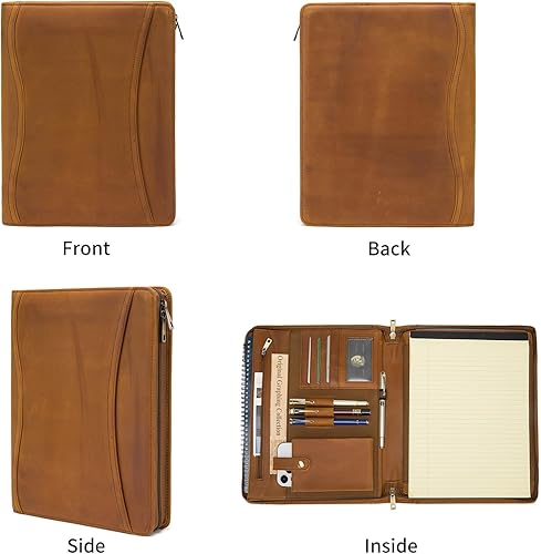 Miniatura 6 de Cartera de cuero de caballo loco hecha a mano, funda vintage con cremallera, organizador profesional con cremallera para hombres y mujeres para iPad