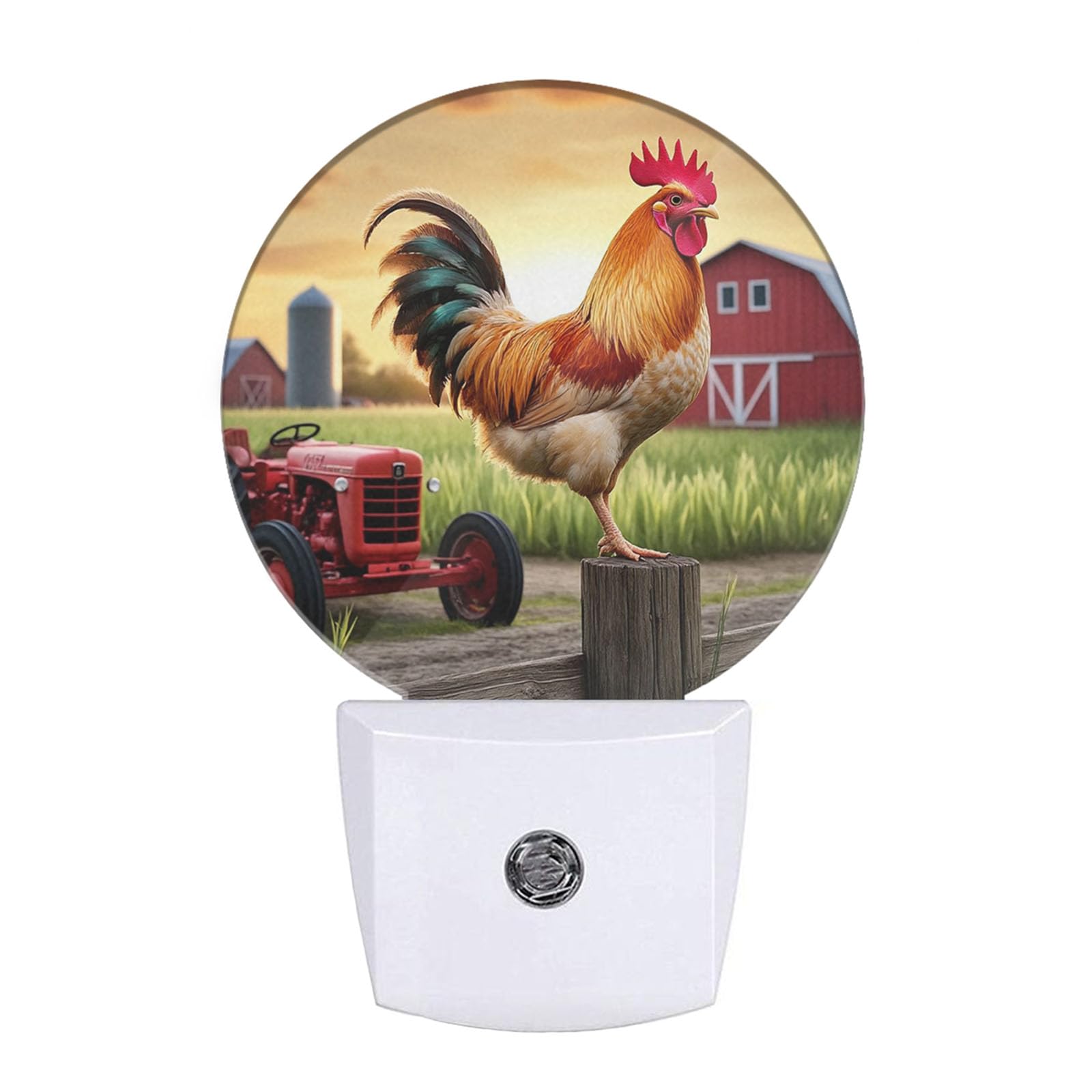 EKOBLA Rooster Night Lights Plug into Wall Rustic Cock Standing on The Fence Farm Animal Led Night Light for Boys Girls Room, Dusk to Dawn Sensor