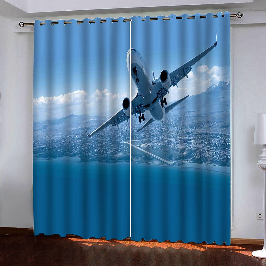 Rideau isolant anti chaleur et froid pour chambre d'enfant, tenture opaque bleu ciel avions