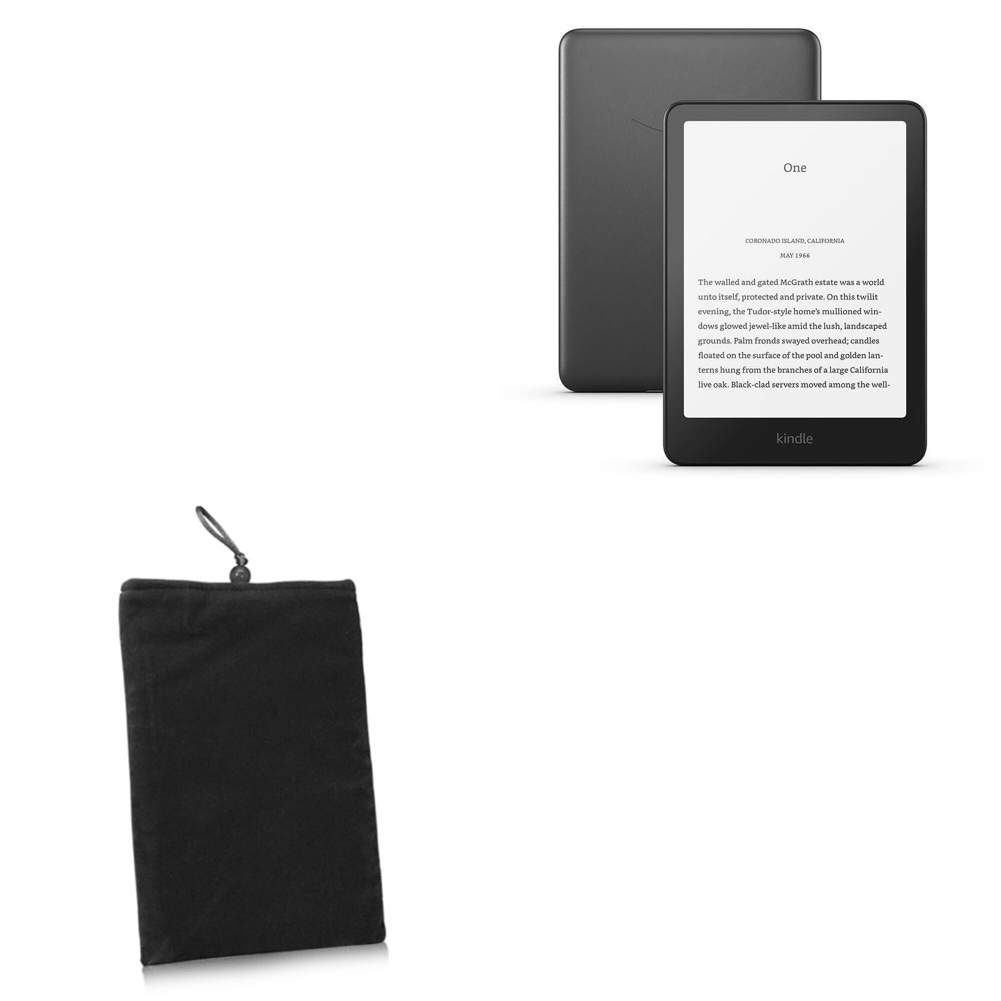 BoxWave Case Compatible with Amazon Kindle Paperwhite 12th Gen (7 in) - Velvet Pouch, Soft Velour Fabric Bag Sleeve with Drawstring - Jet Black
