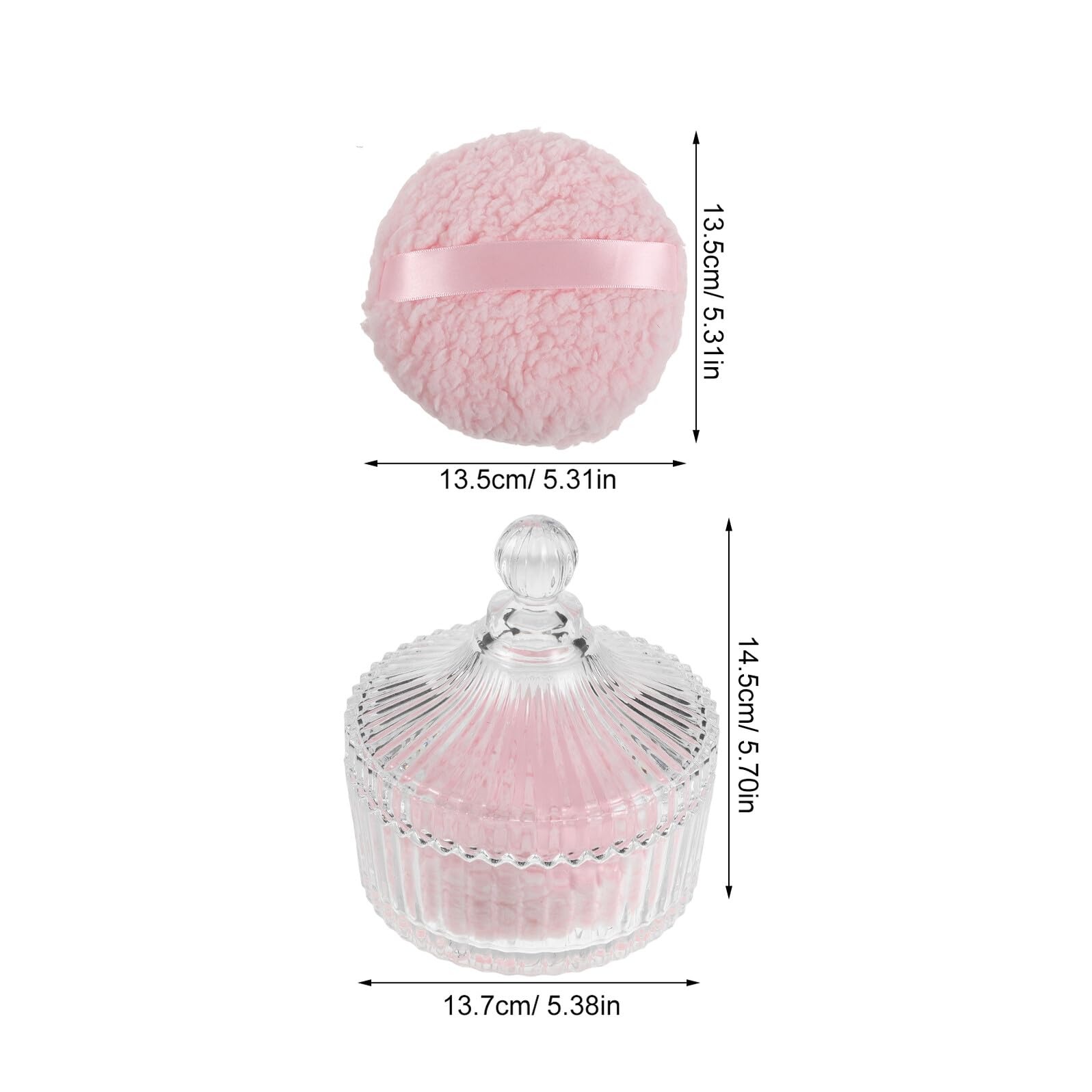 Piumino da Cipria Extra Grande Corto Velluto Rosa Xl per Viso e Corpo | Barattolo in Vetro, Lavabile e Riutilizzabile, Finitura Naturale, Set Contenitore Incluso