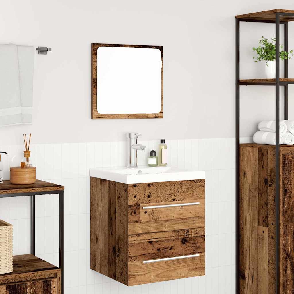 Set Mobili Bagno 2 Pz Mobile Sospeso e Specchio Legno Vecchio | Rinnova il bagno con un set moderno salvaspazio composto da mobiletto a parete con 2 cassetti e specchio rettangolare.
