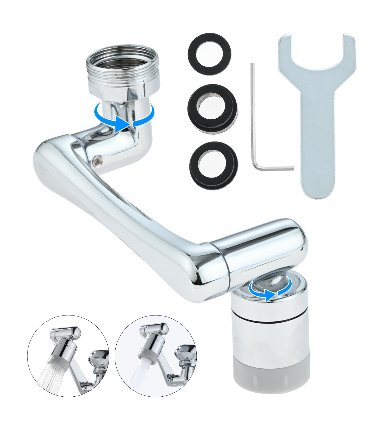 1440° Rotatable Faucet Extender Aerator, Swivel Robotic Arm Tap Extension for Kitchen Sink, Multifunctional Spray Head with Filter 2 Modes Solid Brass Attachment for Bathroom