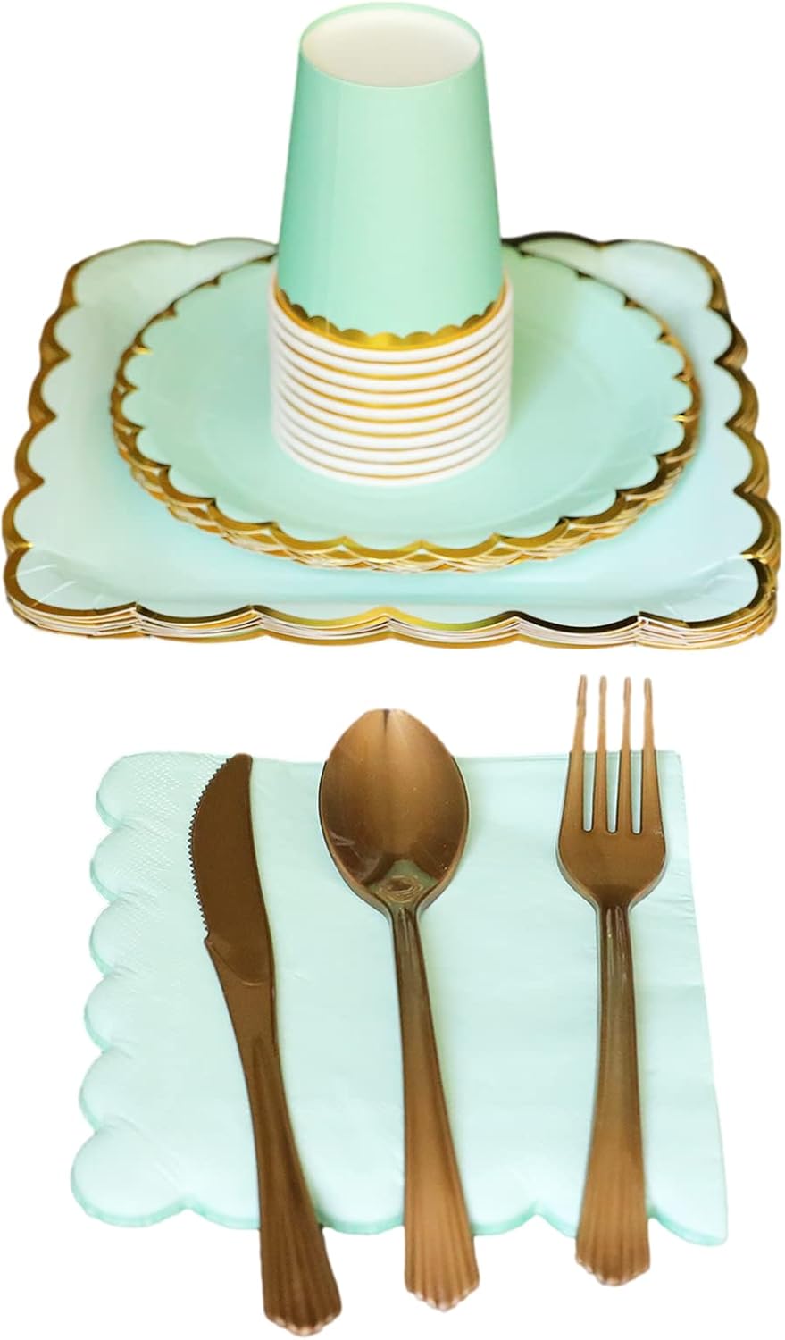 Green Disposable Dinnerware Set for 10 Guests Party Supplies Included Paper Plates Cup Napkins Fork Knives Spoons for Weddings Graduation Festivals 80PCS