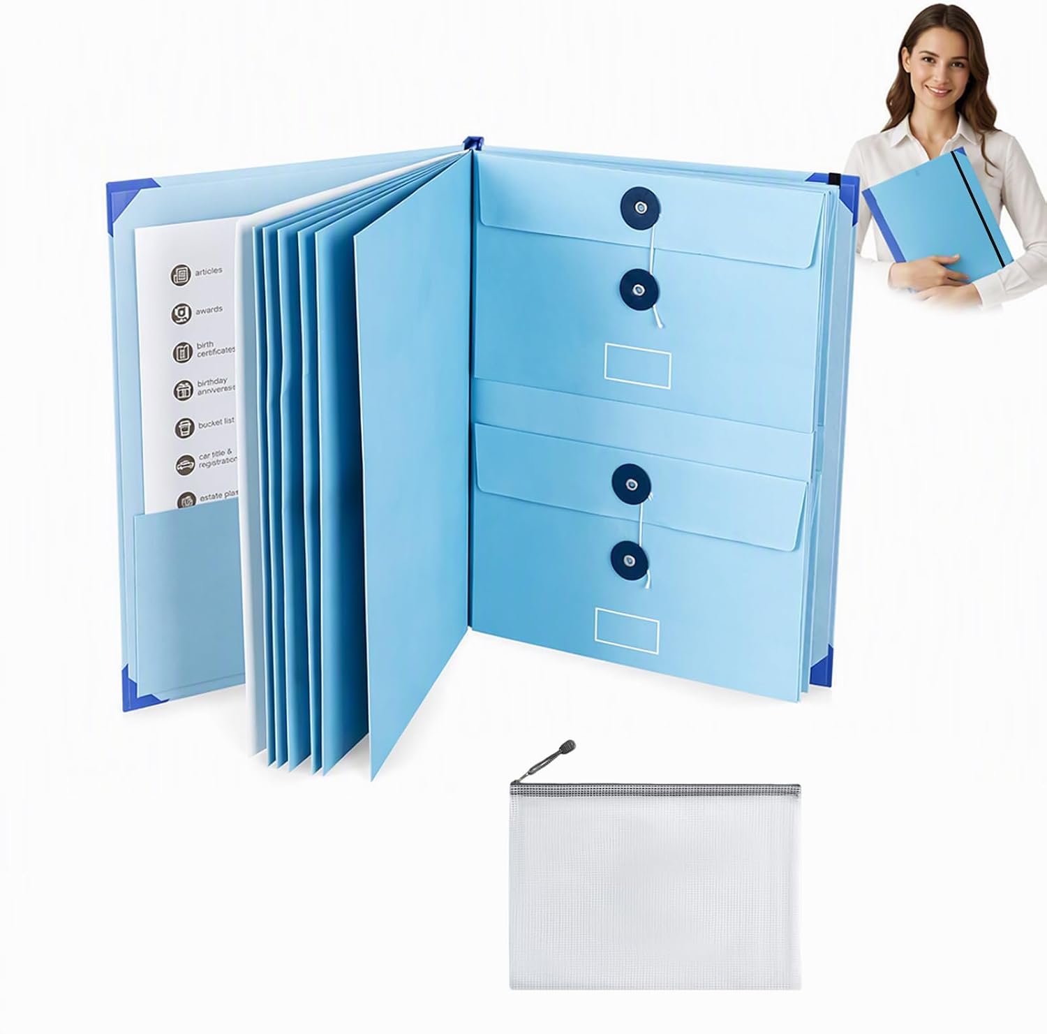 Important Document Organizer Folio File with Pockets and Label