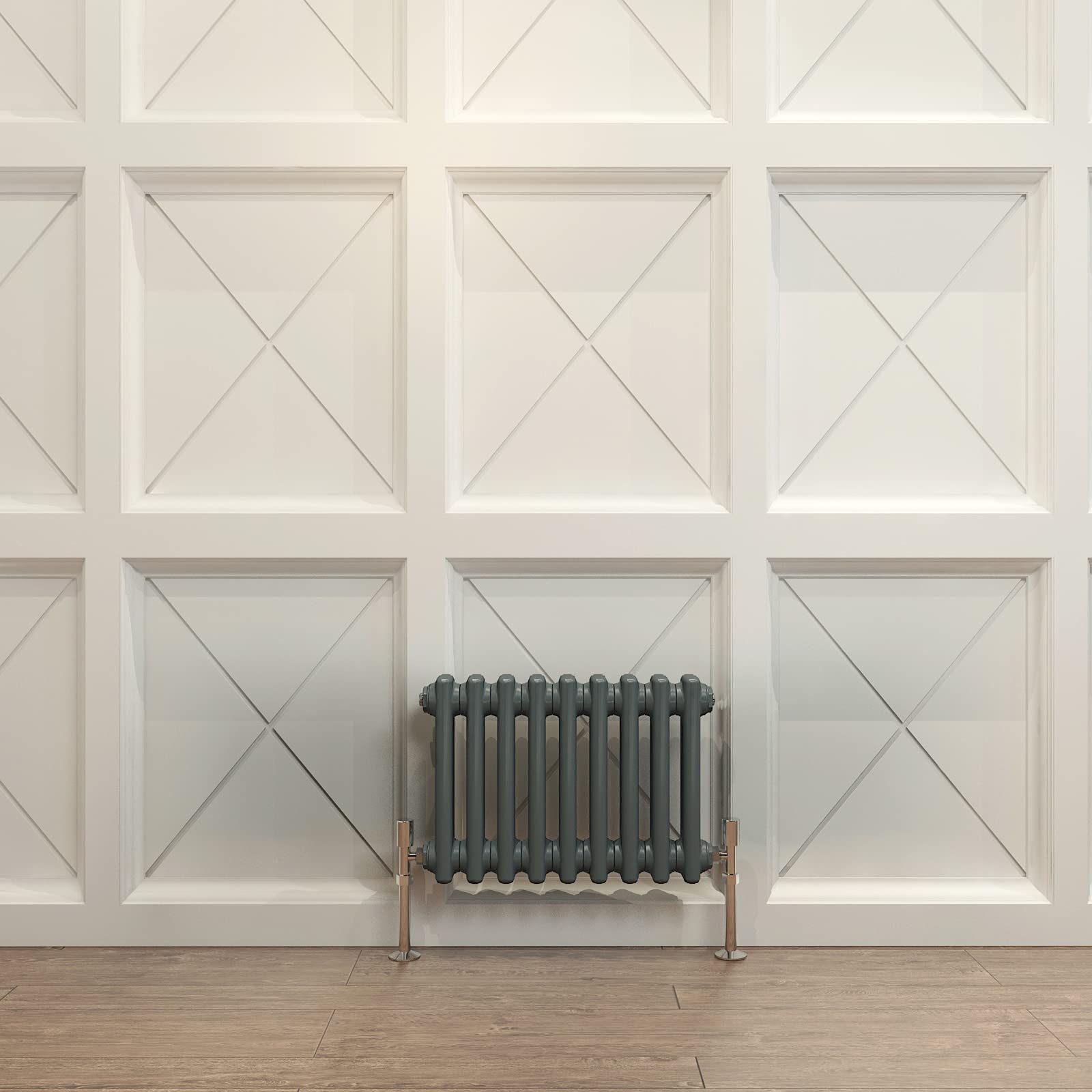 Acezanble∣2 Column Radiator, Horizontal 300mm Anthracite Wide Low Tradiontal Cast Iron Style Radiator Centre Heating for Window Hallway — image 1