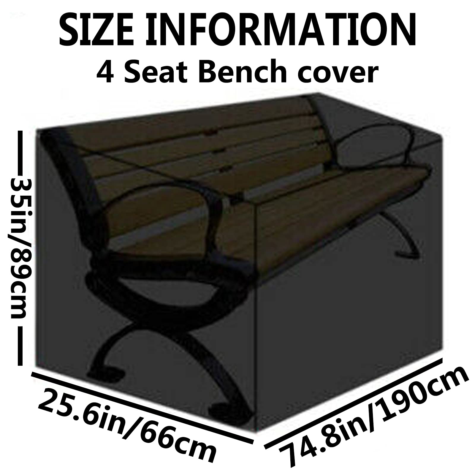 DFANCE Garden Bench Cover,210d Oxford Fabric Bench Cover,Waterproof, Windproof, Anti-uv,rip Proof Outdoor Patio Bench Seat Cover,Silver Coated Pu Coating - Black,4 Seats 190x66x89cm