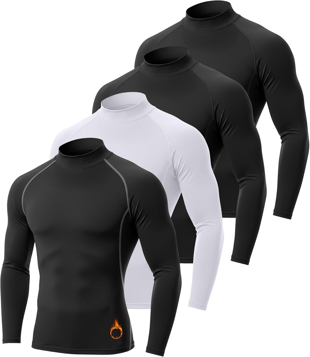 Coume 4 Pack Men's Thermal Compression Shirts Fleece Lined Turtle Mock Neck Undershirt Long Sleeve Athletic Base Layer Tops
