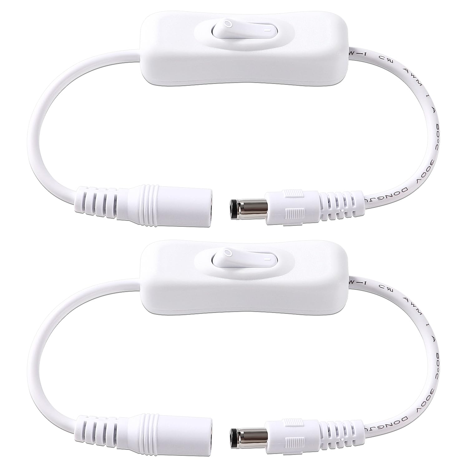 KUOQIY 2 Stücke DC Inline-Ein/Aus-Schalter 5.5 x 2.1 mm, Männlich zu Weiblich DC Power Inline Kabel mit Schalter, DC/Gleichstrom EIN/Aus-Schalterkabel von Stecker zu Buchse, Weiß