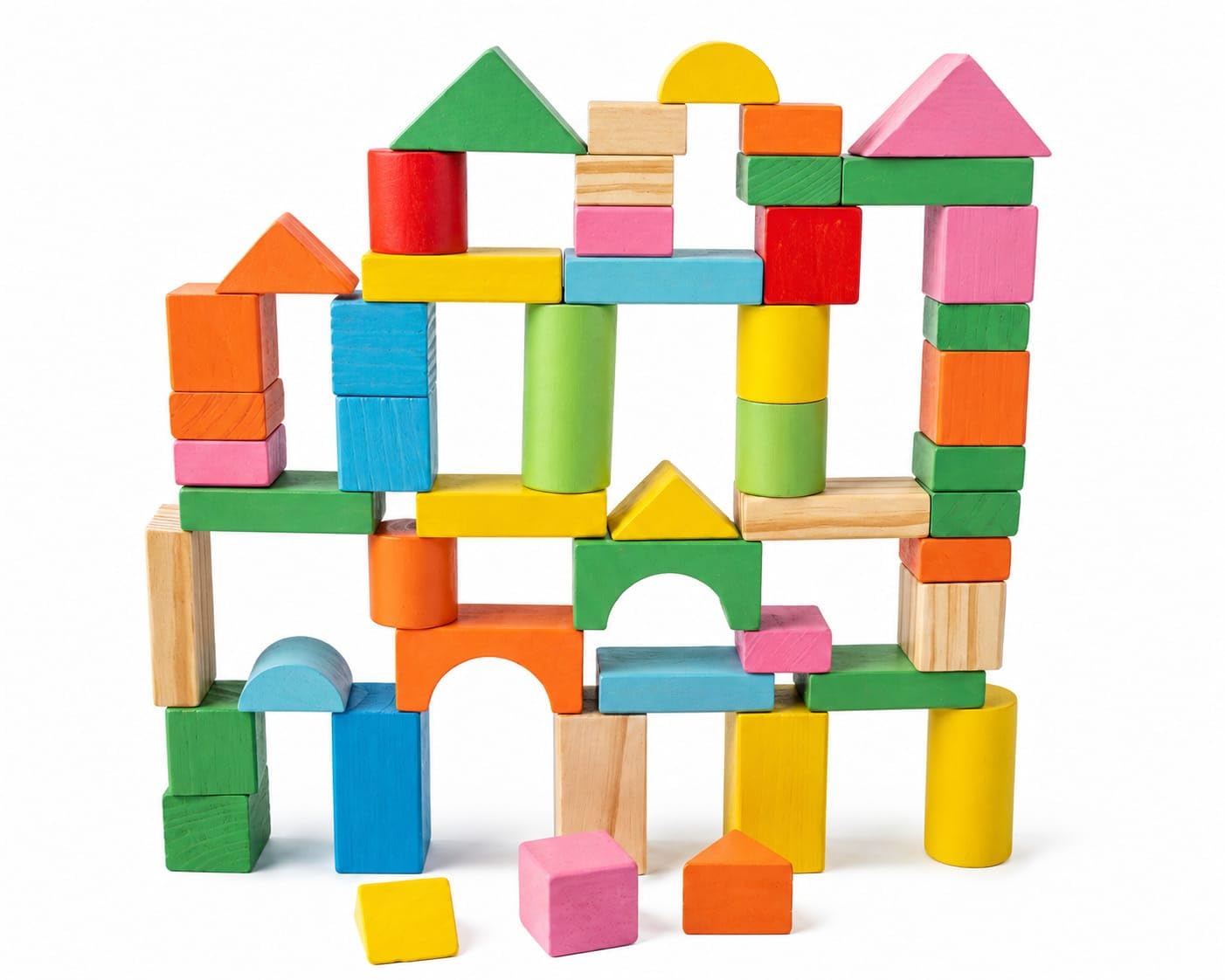 Montessori Wooden Building Blocks Set for Kids | Colorful Shape Sorting & Stacking Blocks | Educational Construction Toy | Fine Motor Skills & STEM Learning for Boys & Girls-image-48