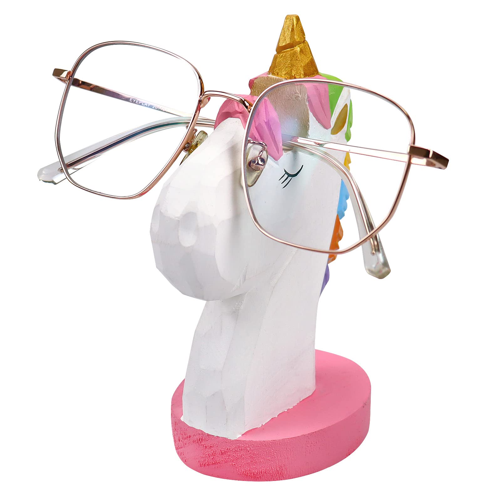 Unicorn Glasses Holder Animal Eyeglass Holder Hand Carved Wooden Reading Glasses Stand Handmade Gifts Sunglasses Holder for Women Kids Birthday Gifts Home Office Desk Decor