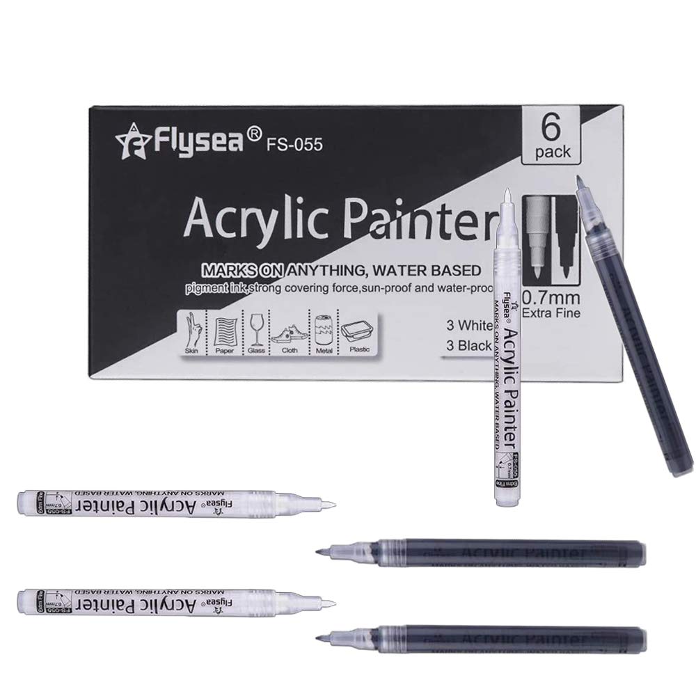 Anyingkai Rotuladores Pintura Acrilica Permanente,Rotulador Pintura Acrilica Negro,Rotuladores Acrílicos Punta Fina,Para Piedra,Roca,Tela,Metal, Vidrio, Madera, Scrapbooking