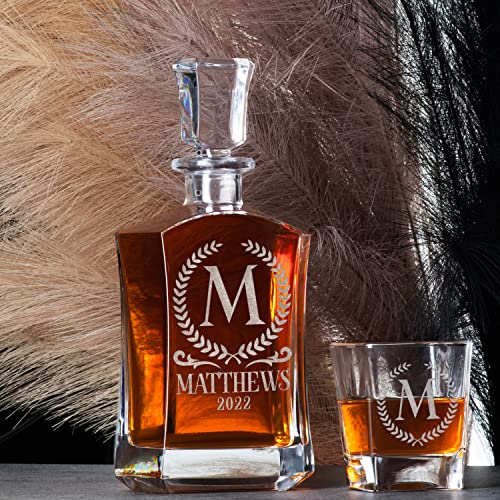 Personalized Whiskey Decanter Set - 5 Design Options - Limited Edition Custom Liquor 25 Oz, 750Ml Liquor Decanter W/ Whiskey Glass Set Options, Whiskey Gifts For Men, Birthday Gifts For Men #TOP6