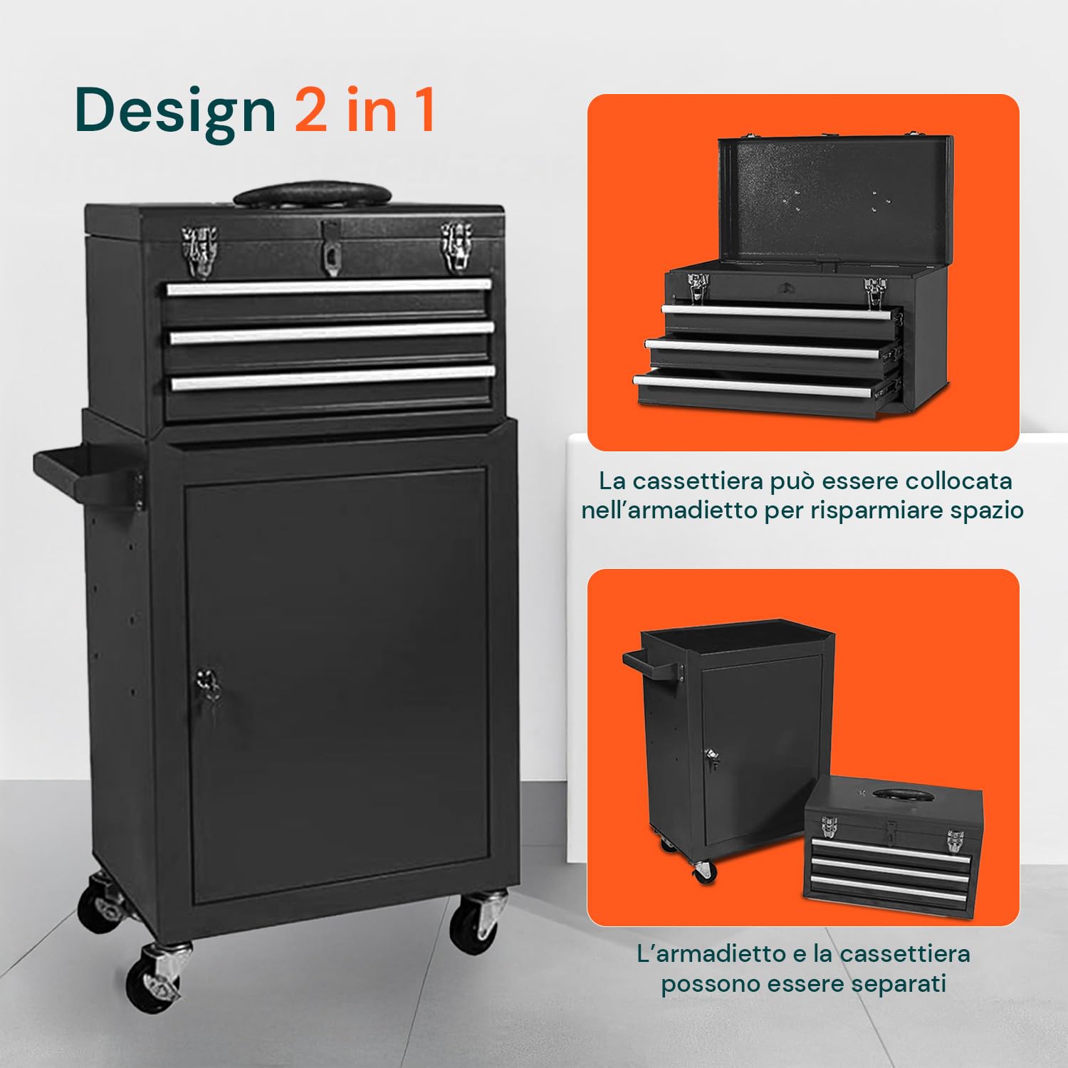 CT01 Carrello Portautensili da Officina con Serratura - 3 Cassetti e 3 Vani, Capacità 150 kg,Ideale per Meccanica e Professionisti - Carrello Porta Attrezzi Vuoto, Nero
