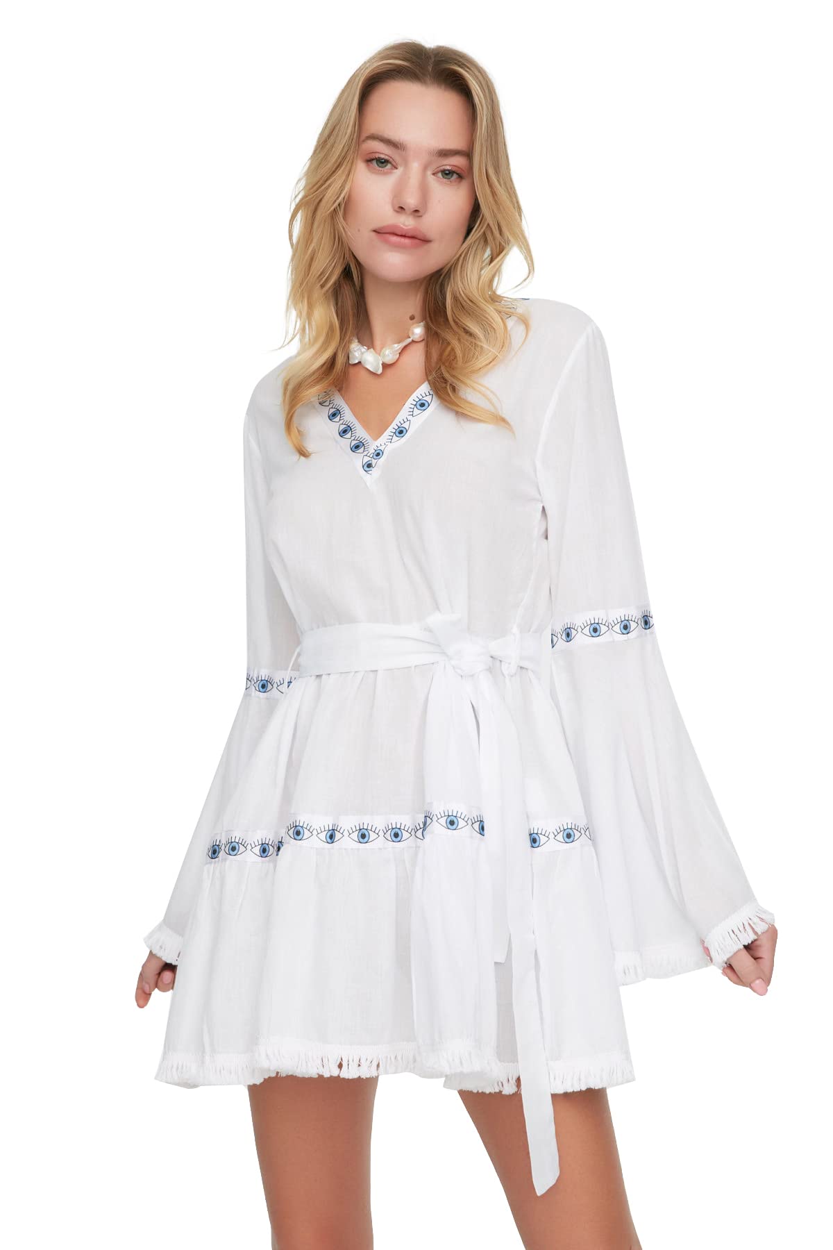 Trendyol Women Beachwear Mini Skater Regular Woven Dress Weiß