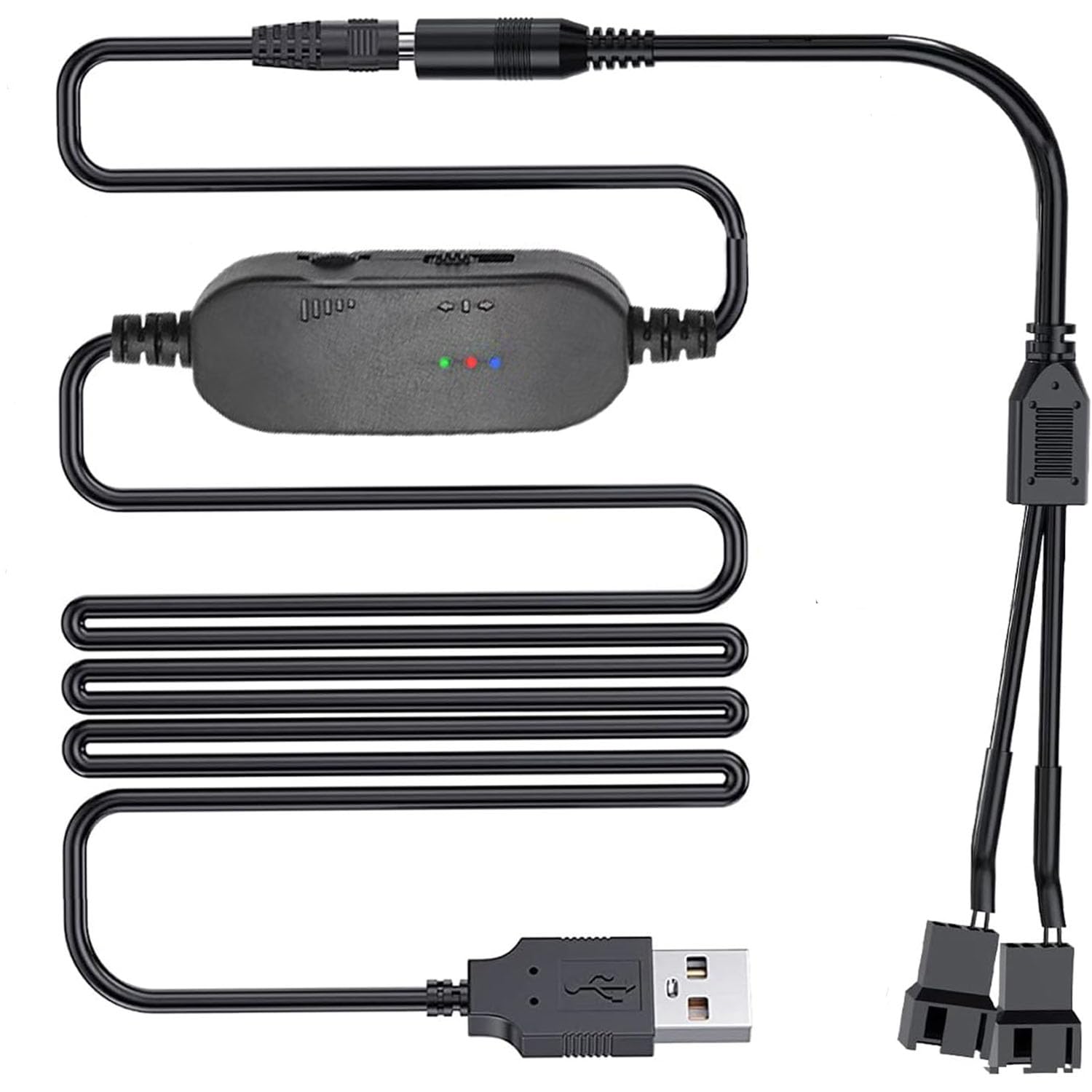 controlador velocidad ventilador PC 12V,USB DC 5V Refuerzo a 12V 2 pines regulador de ventilador con 1 a 2 Cable adaptador de corriente ventilador para chasis de PC