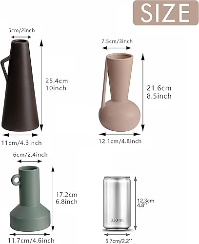 Miniatura 4 de TERESAS COLLECTIONS Jarrón de cerámica moderno para decoración del hogar juego de 3 jarras decorativas Morandi para sala de estar jarrón bohemio