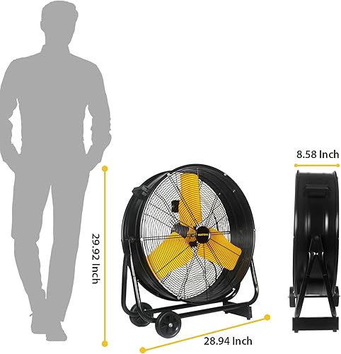 Miniatura 6 de VENTISOL Ventilador de tambor industrial de 24 pulgadas, ventilador de piso resistente de 8800 CFM, ventilador de metal de alta velocidad,