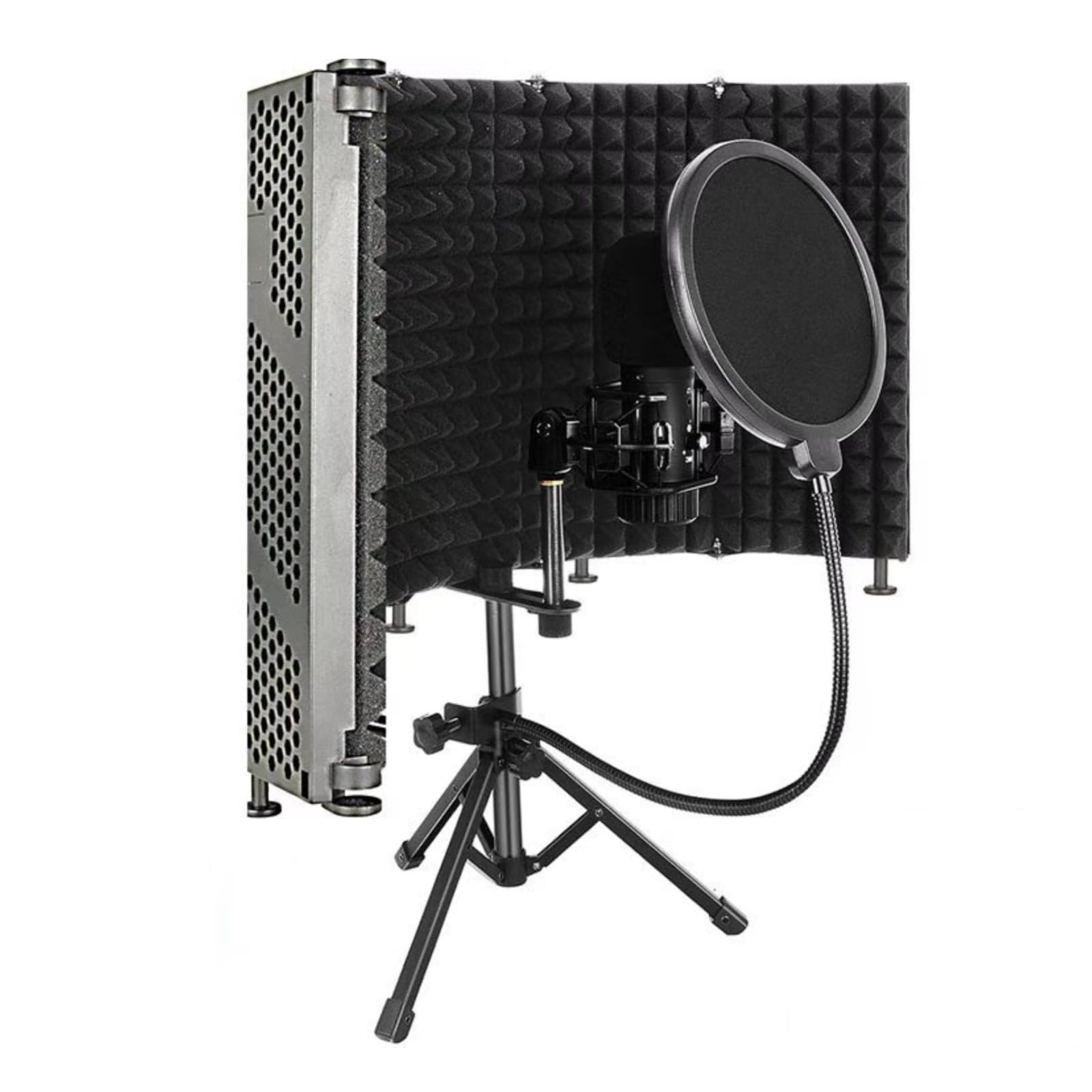 Pantalla Aislamiento Micrófono con Paneles Articulados Acústico Protector Aislamiento con Espuma Acústica para Podcasters