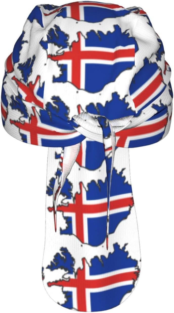 Iceland Flag Map Print Unisex Sweatband Wide Headband Breathable Head Scarf Absorb Sweat Bandanas for Running Fishing Black
