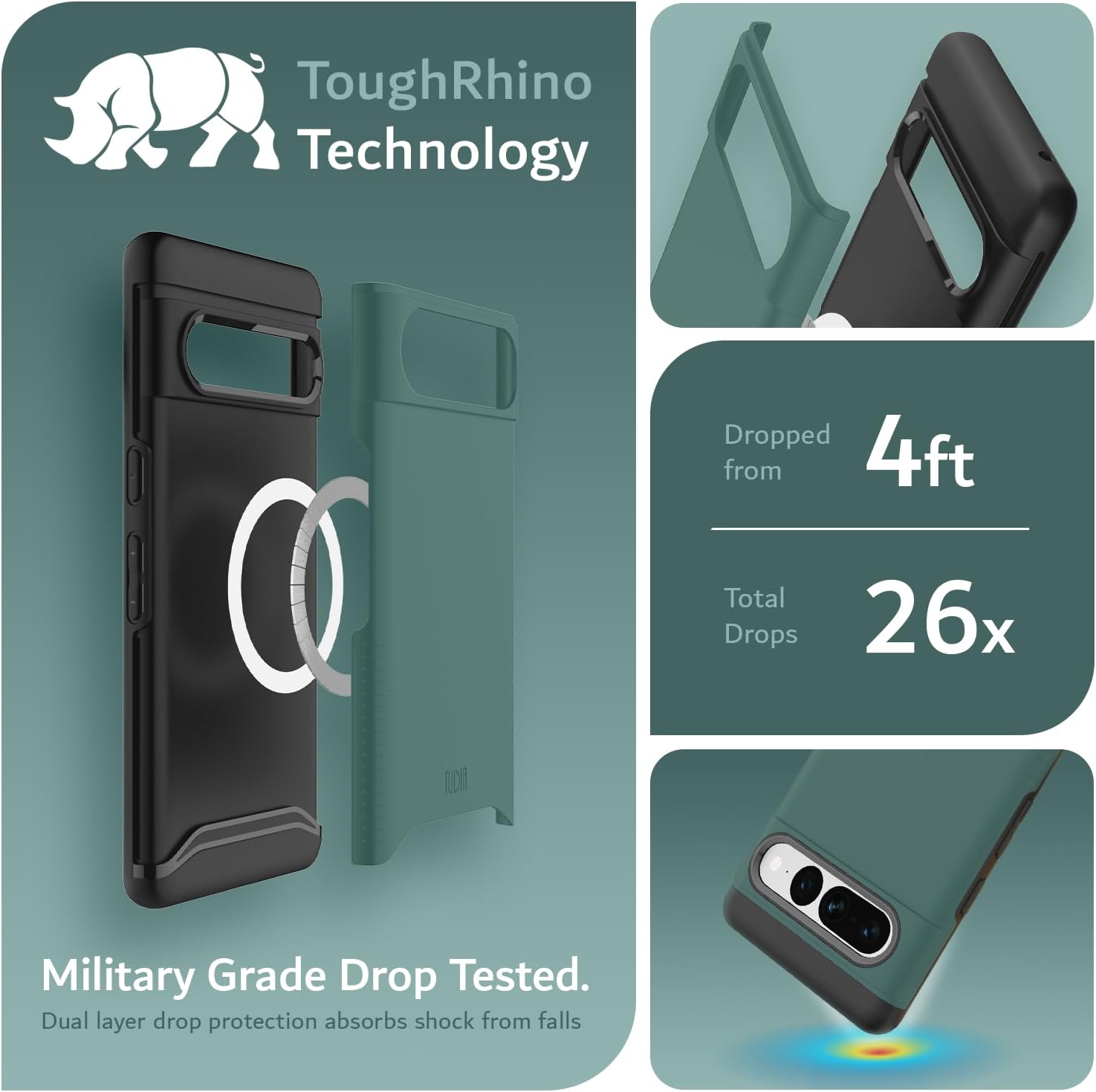 TUDIA Merge [Magsafe Compatible] Designed for Google Pixel 7 Pro Case (2022) - Shockproof Slim Dual Layer Heavy Duty Phone Cases for Pixel 7 - Hunter Green