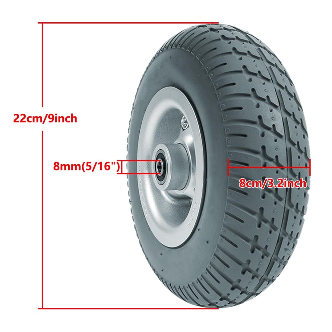 9-calowe Zamienne Elektryczne Przednie Koła do Wózków Inwalidzkich, Solidna Gumowe Oponami z łożyskami 5/16 Cale (8 mm) (2 Szt)