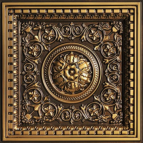 From Plain To Beautiful In Hours VC02 Rhine Valley PVC 2' x 2' Lay-in Ceiling Tile (Covers / 40 sq.ft), Antique Gold, 10 Piece