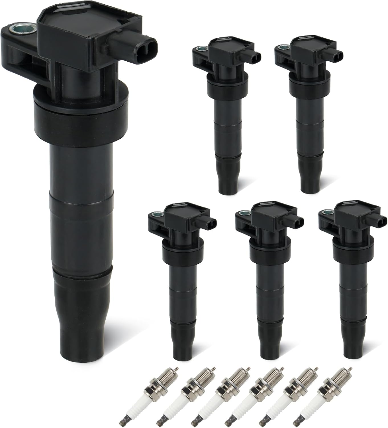 Set of 6 Ignition Coils Pack 6 Iridum Spark Plugs Compatible with Hyundai Azera Entourage Santa Fe Sonata Veracruz, Kia Amanti Optima Sedona Sorento Replace UF546