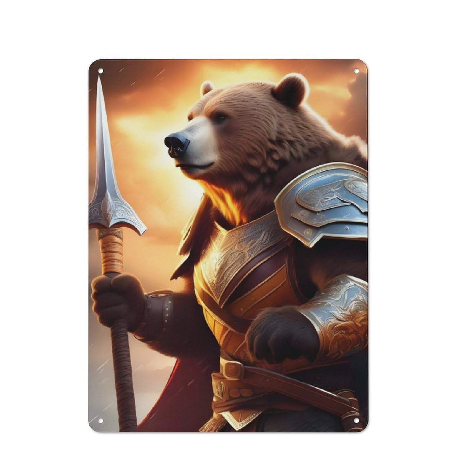 Junmoney Bear Sword Fantasy Cottage Style Country Metal Sign 40X30cm, Farmhouse Wall Decor For Farmhouse Kitchen, Pantry Or Dining Area