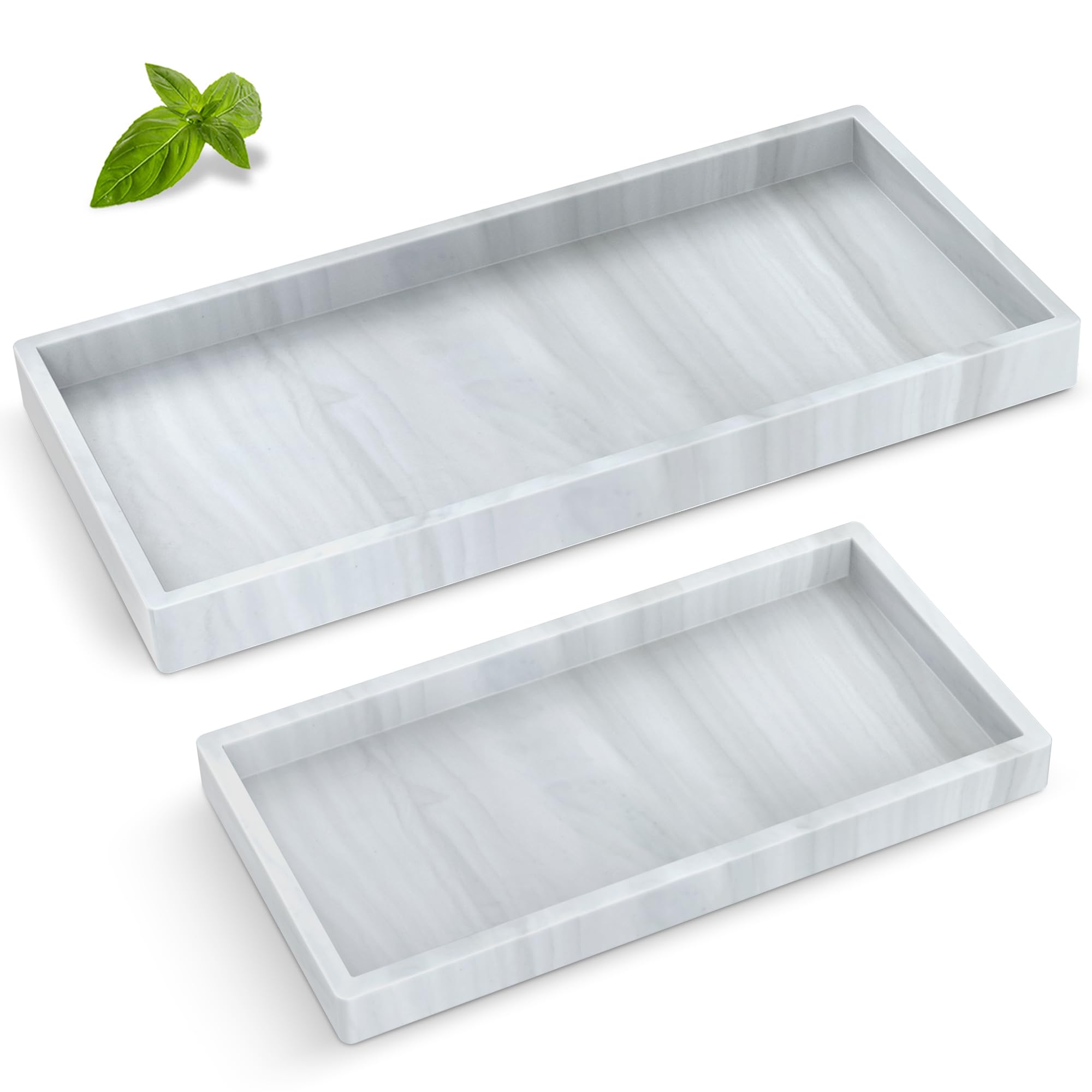 ALDNMBR Durable Silicone Vanity Tray, 40% Thickened Shatterproof Rectangle Tray, Waterproof Heat Resistant Countertop Organizer, Multi-color Storage Marble Pattern 7.8 x 3.9 x 0.8 + 10.6 x 5.1 x 0.8
