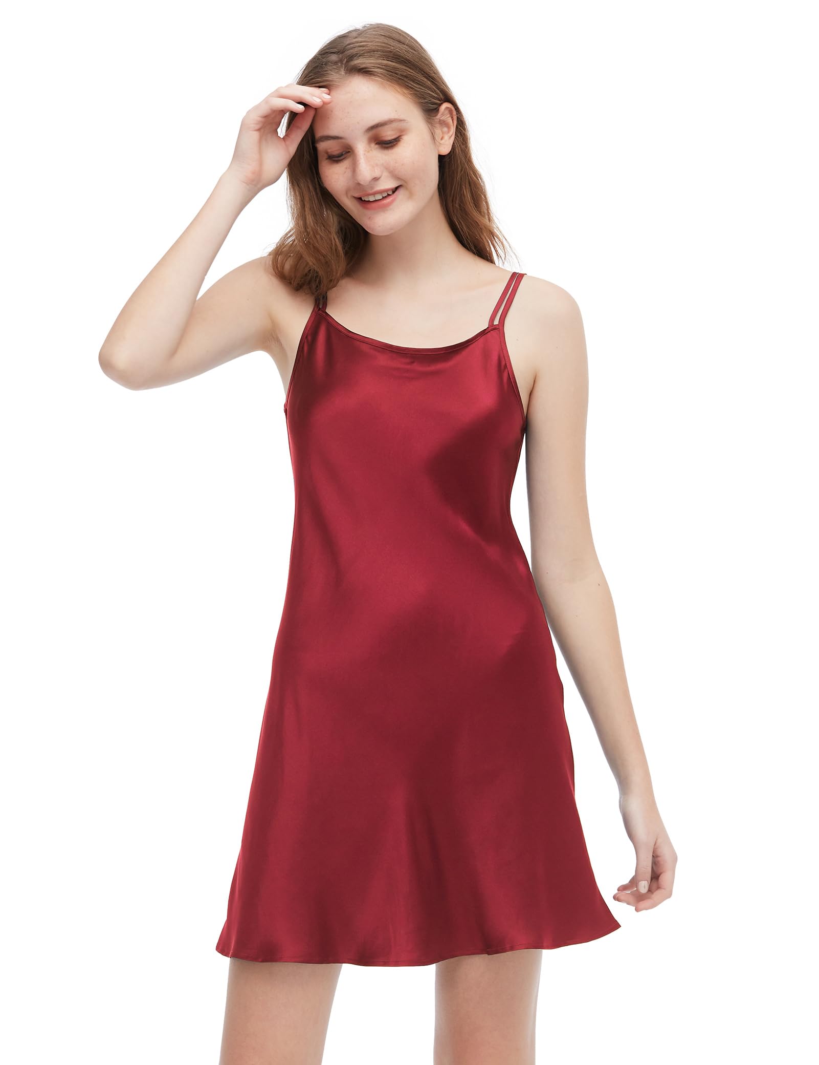 Lilysilk Women's Claret 100% Pure Silk Nightdress Short Low Scoop Back Chemise Nightwear 19 Momme Pure Silk Nighties For (,M)