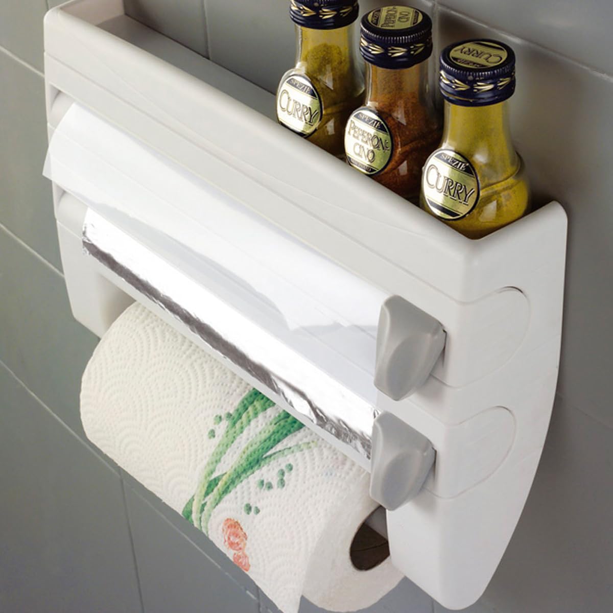 Metaltex 254410 Dispenser portarotolo da cucina Roll-n-Roll 4-in-1, bianco, 39 x 10 x 25 cm.