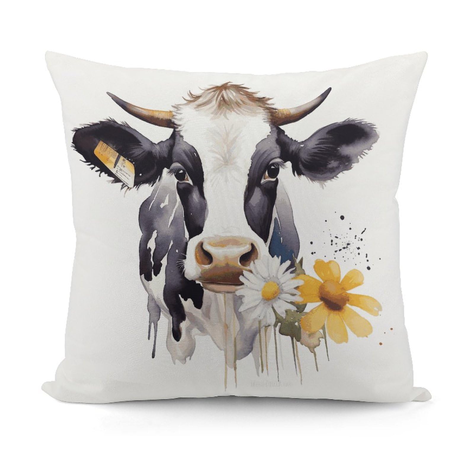 VstaDank Watercolor Cow and Daisy Flower Throw Pillow Covers 18x18 Inch Soft Couch Home Decor Cushion Cover Comfortable Plush Square Cushion Case Farmhouse Decorative Pillowcase for Living Couch