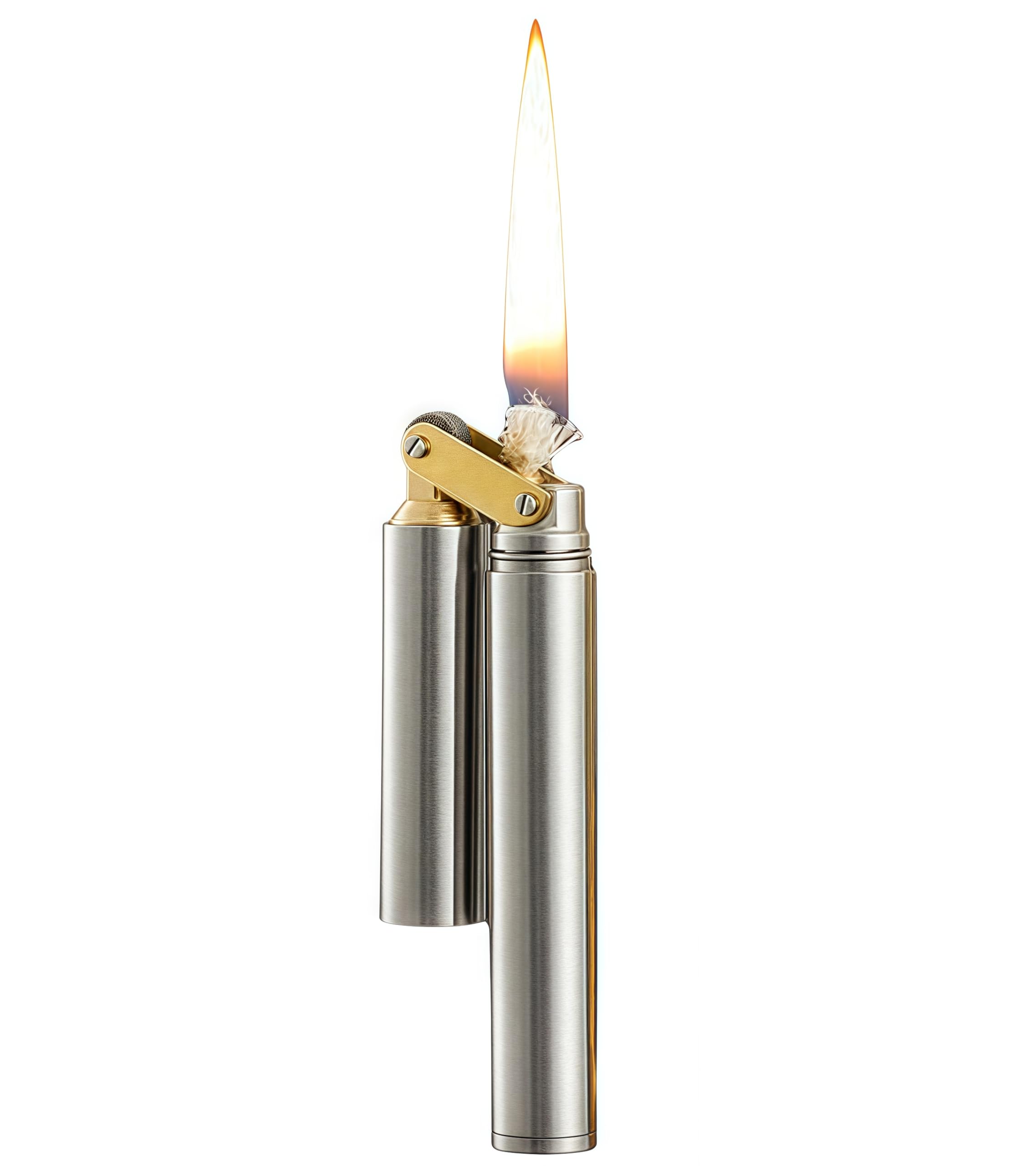 Metritcook Silver Nunchaku Kerosene Lighter Copper Vintage Trench Lighter Grinding Wheel Flint Lighters Foldable Portable (Silver)