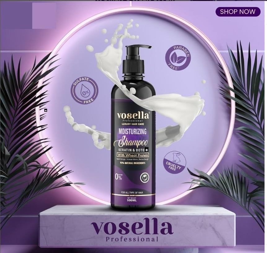 Image of Vosela Professional Keratin & Boto+ Moisturizing Shampoo 500ml Mask 500ml with wheat protein