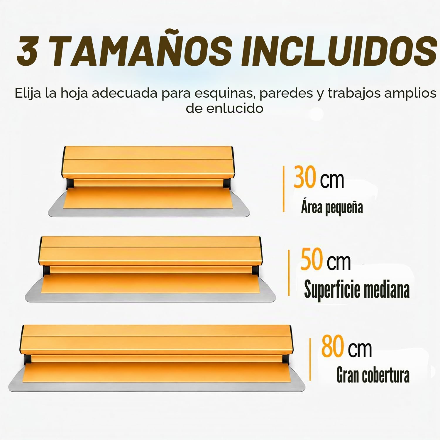 Juego de Espátulas para Alisar 30/50/80 cm | Tres Espátulas de Acero Inoxidable con Repuestos, Mango Telescópico y Maletín para Paredes, Techos, Yeso y Masilla