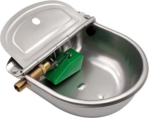 Automatic Waterer Bowl with Brass Float Valve and Drain Plug Stainless Steel Livestock Water Trough Bowl for Dog Cattle Pig Goat Sheep