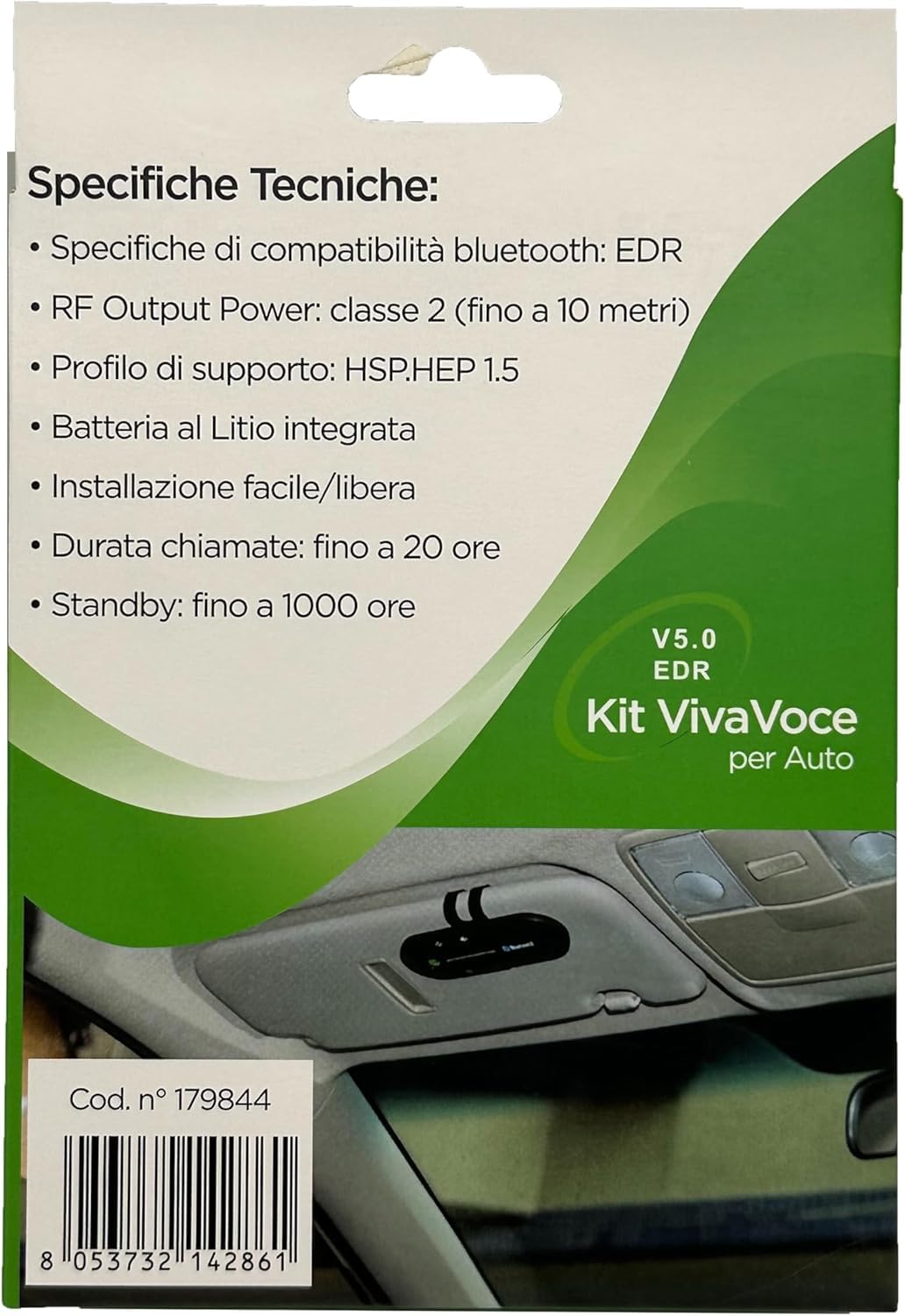 Kit Vivavoce per Auto, Casa, Ufficio. Bluetooth 5.3. 20 ore di chiamate. 1000 ore in standby. Altoparlanti 2 W. Funziona con Siri Google Assistant Support
