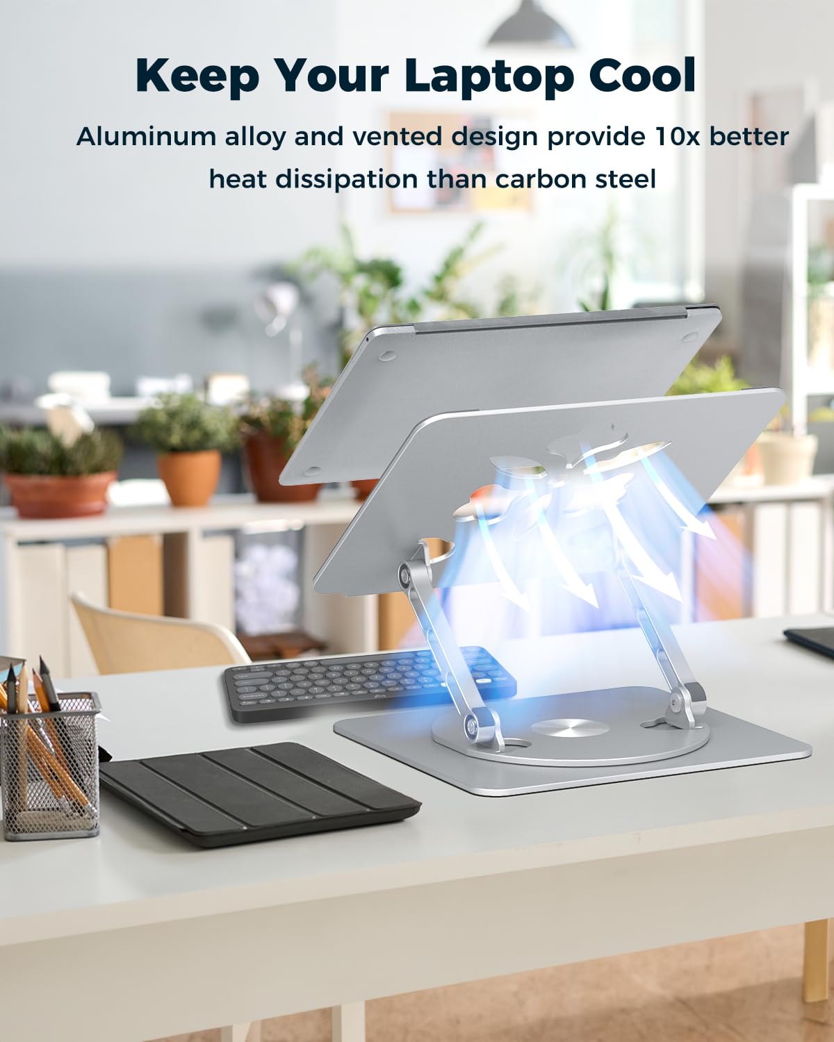 Aoviho Soporte Ajustable para computadora portátil con Base giratoria de 360°, Soporte Elevador ergonómico de Aluminio para Laptop, Soporte portátil para MacBook Pro/Air, DELL, HP, Lenovo de hasta