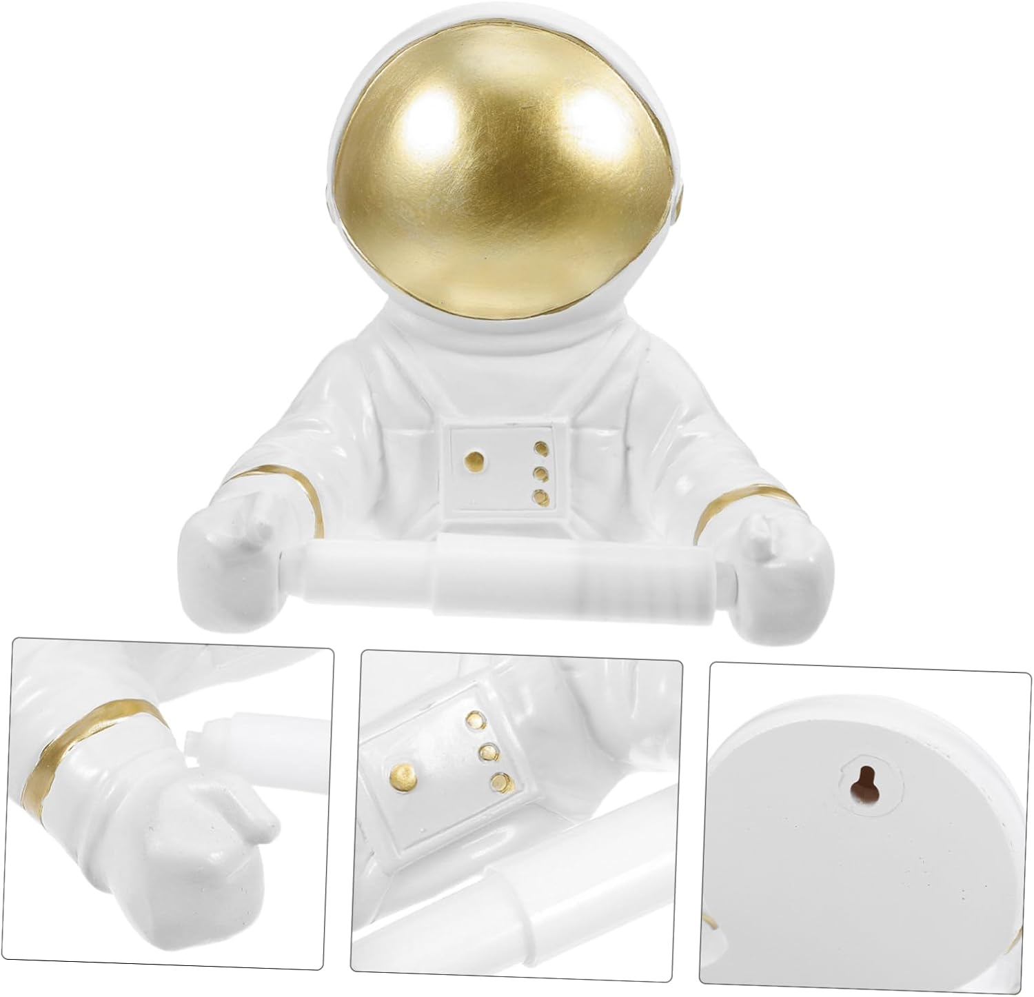 Tofficu Golden Astronaut Toilet Paper Holder Bathroom Storage Shelf Decorative Roll Paper Stand Cute Space Themed Wall Mount for Home Bathroom Organization