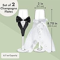 Vista 3 de Sparkle and Bash Copas de boda para novia y novio, 2 flautas de 8.75 pulgadas, en blanco y negro, modernas, copas de brindis de champán para regalos