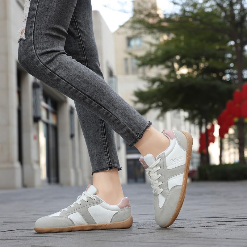 TARELO Barfußschuhe Damen Breiter Zehenbox Barfuss Schuhe Leichte Atmungsaktiv Leder Minimalistische Freizeitschuhe Barefoot Shoes Größe 36-41