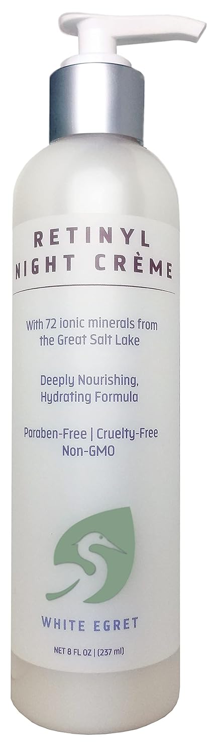 White Egret Retinyl Night Creme with 72 Ionic Sea Minerals for Nourishing, Hydrating, and Replenishing Skin, 2 fl. Oz