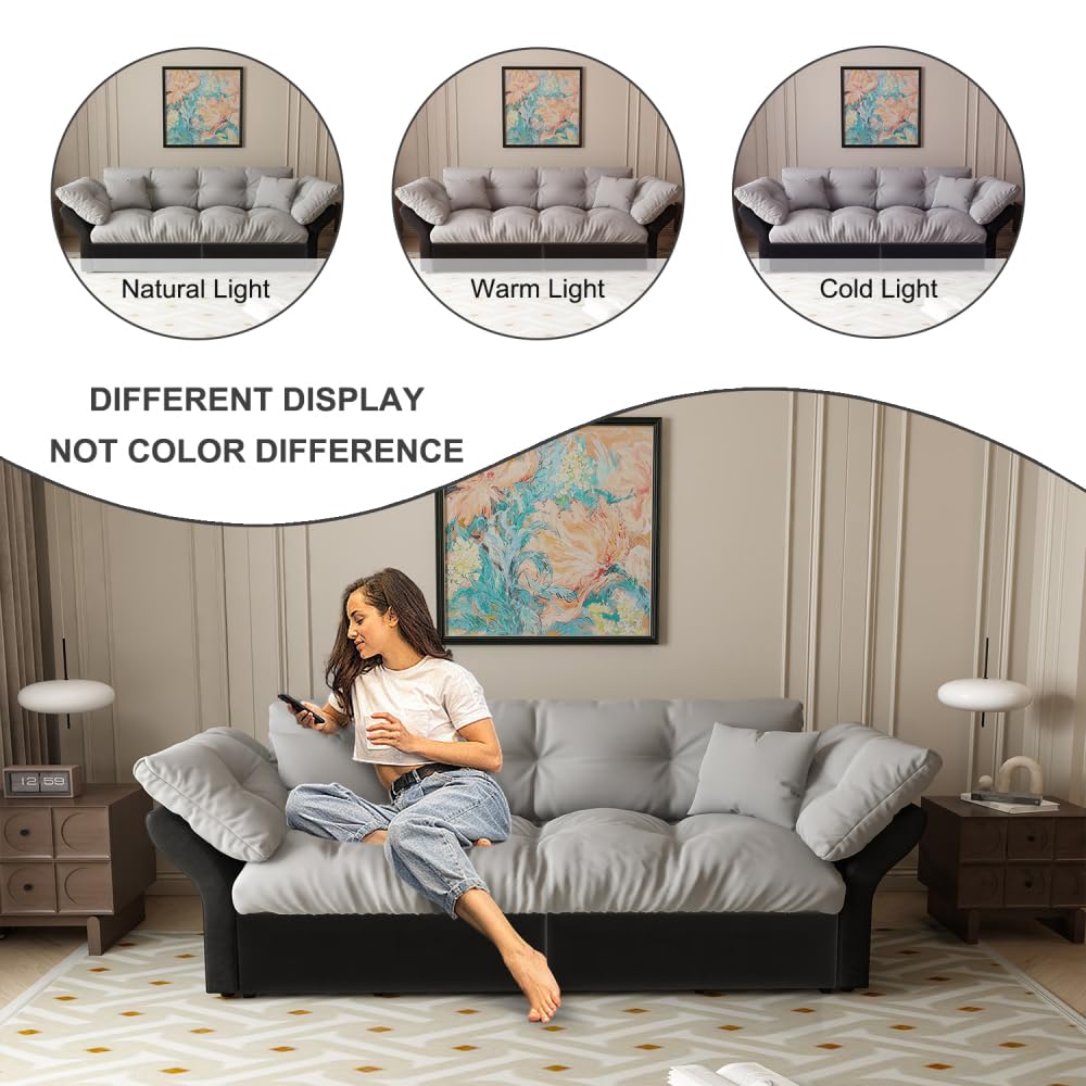 Sapgaks Canapé lit gigogne 190 cm (Taille Queen),canapé Convertible 3 en 1 avec capitonnage et 2 Coussins Moelleux, revêtement en Velours Multifonctionnel (Gris Clair)
