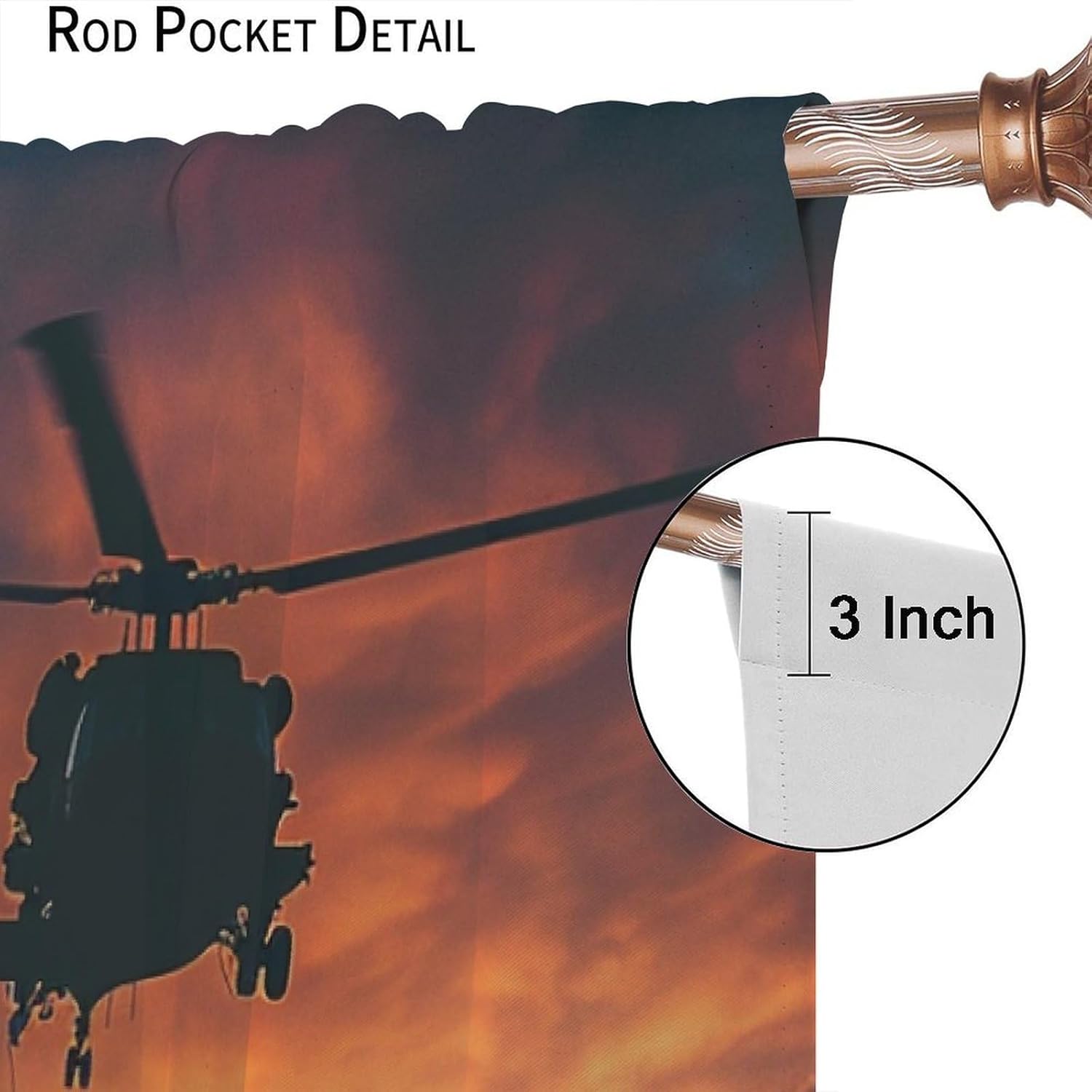 Military Soldier Silhouette Blackout Curtains for Living Room Bedroom, Helicopter July Fourth Window Curtains Rod Pocket Thermal Insulated Window Drapes, 2 Panels, Each 21" W x 45" L