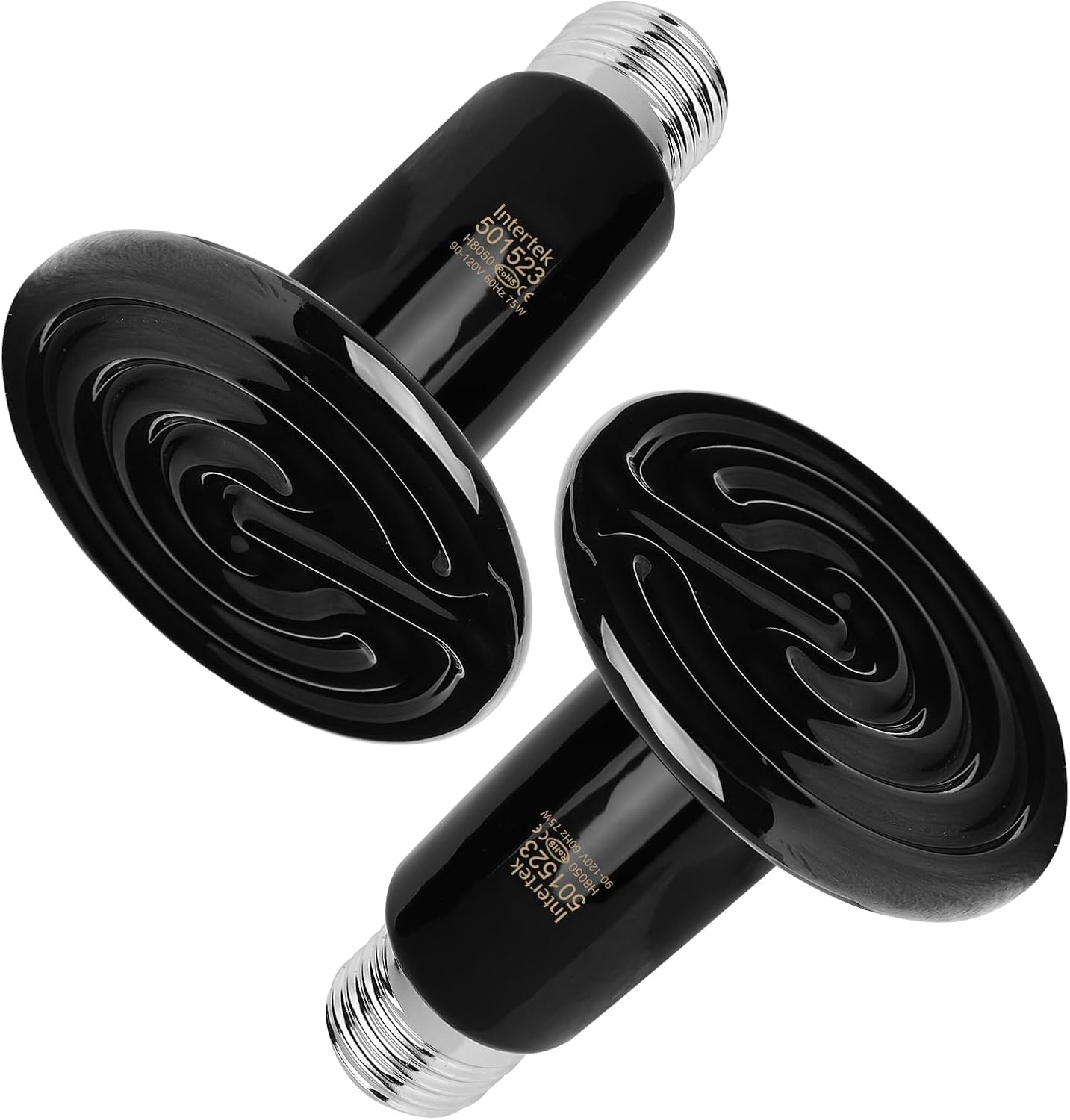 100W Black Ceramic Heat Emitter Bulb for Reptiles 2 Pack | No Light Emitted, Infrared, E26 Base, Porcelain Fixture, Durable, Brooder Coop, Snake, Bearded Dragon, Lizard, Amphibian